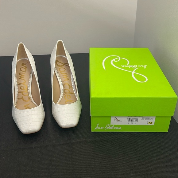 Sam Edelman Beth Square-Toe Pump White Croc Print - Picture 2 of 3